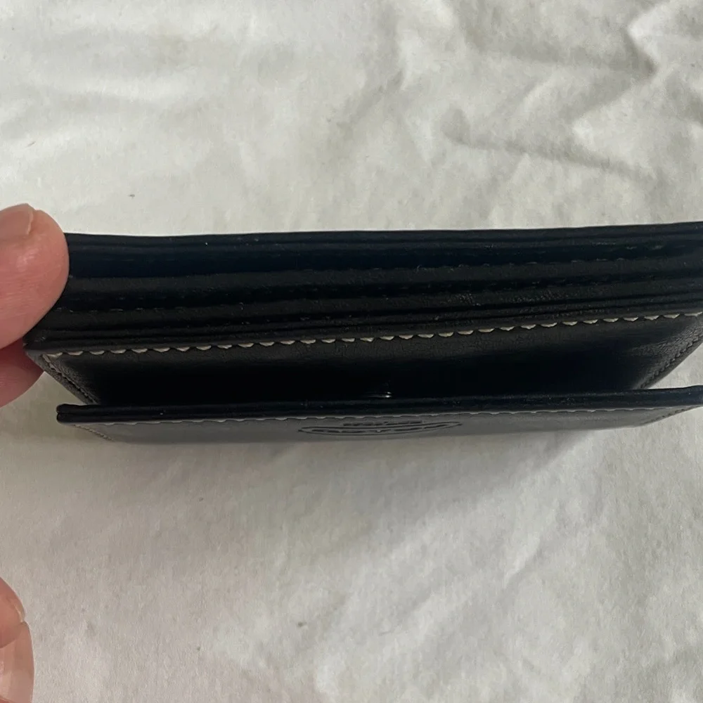 Coach Black Leather Trifold with Contrast Stitching